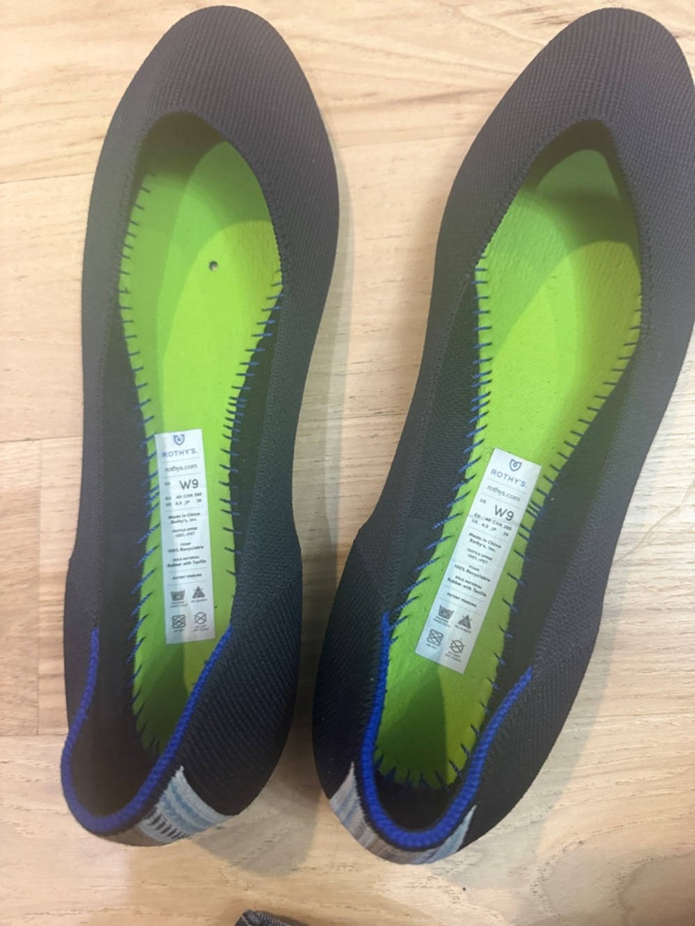 Rothy's Navy Knit Ballet Flats with Blue Trim and Gray Heel Tab - Picture 4 of 4